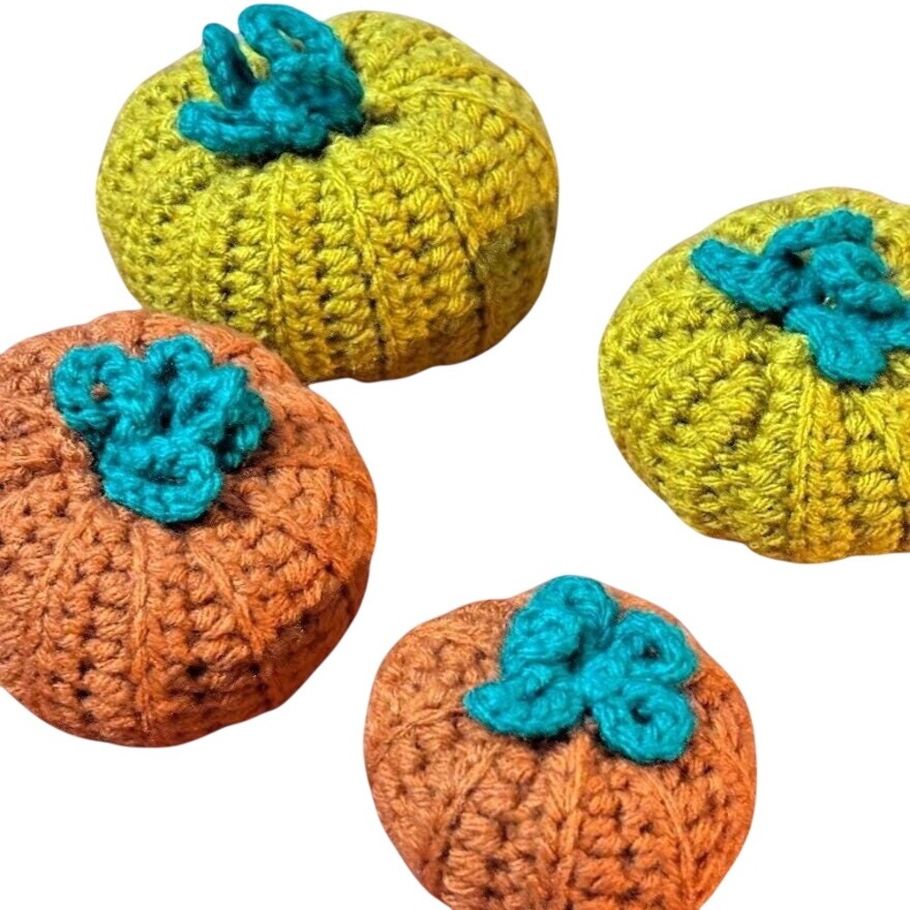 Handmade Crochet Pumpkins Set of 4 Fall Decor Farmhouse Autumn‎ Halloween